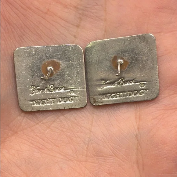 Laurel Burch Night Dog Aztec Square Stud Earrings Jewelry Collectible Cloisonne - Picture 7 of 7